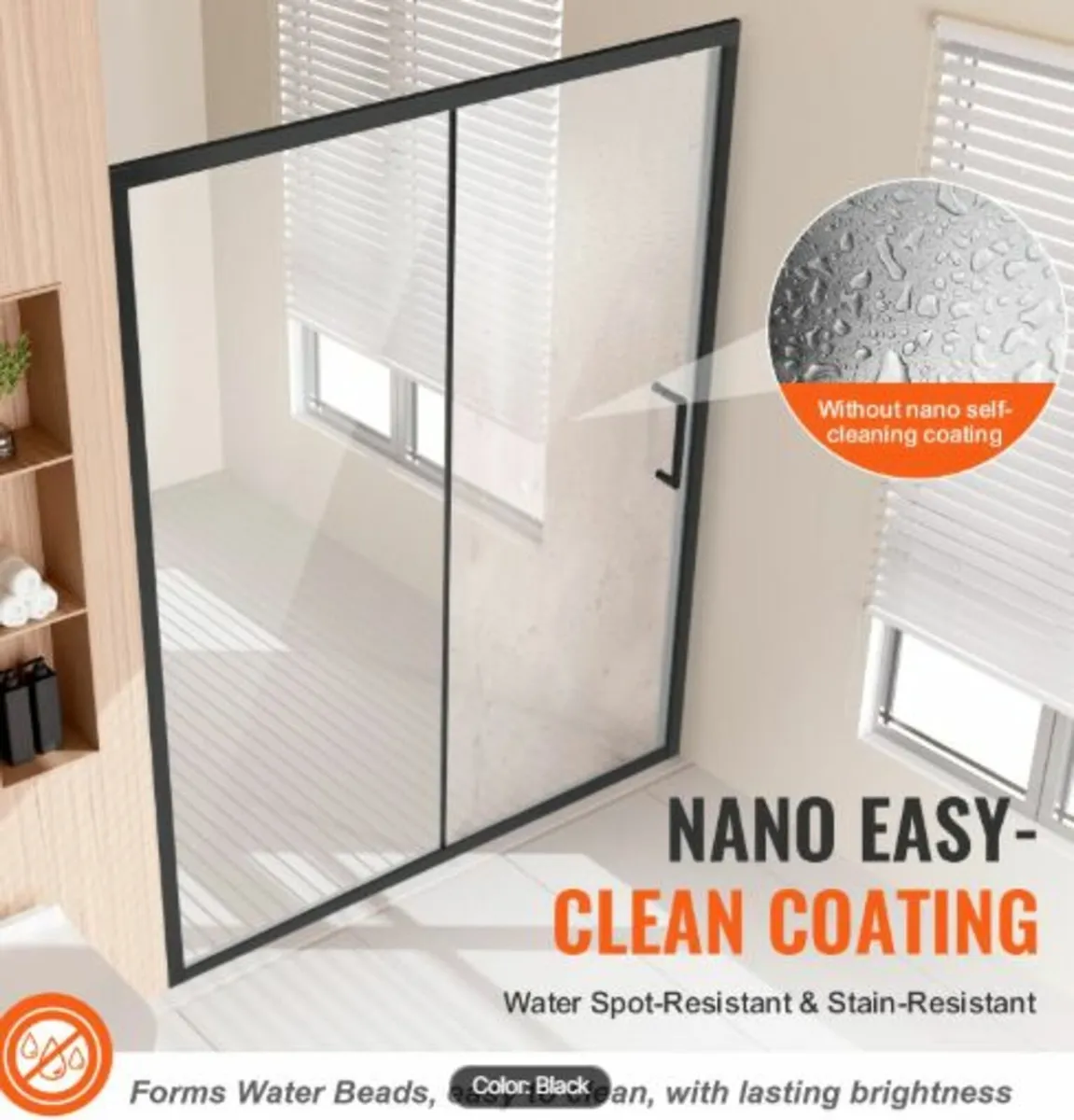 Semi-frameless Shower Door 57.7-59" x 70" Tempered - Image 4