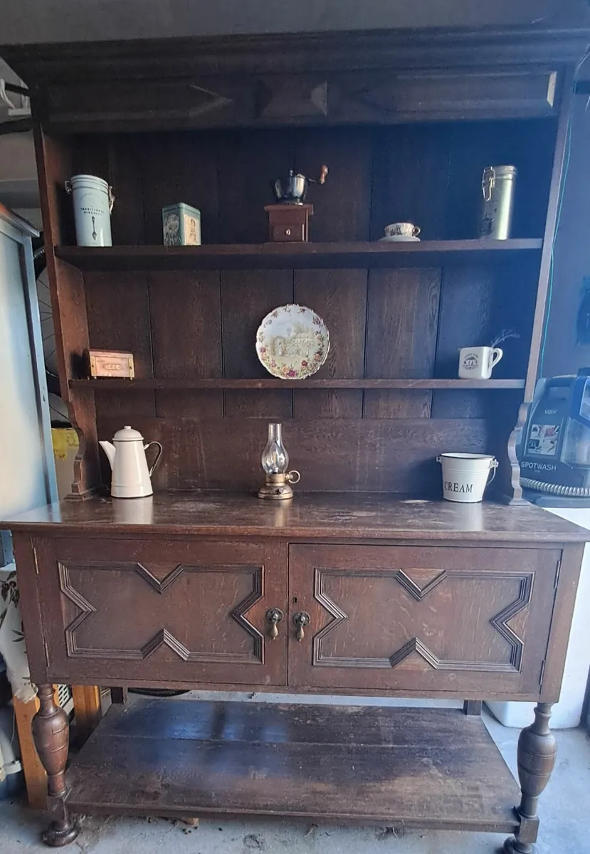 Antique oak welsh 2 part dresser - Image 1