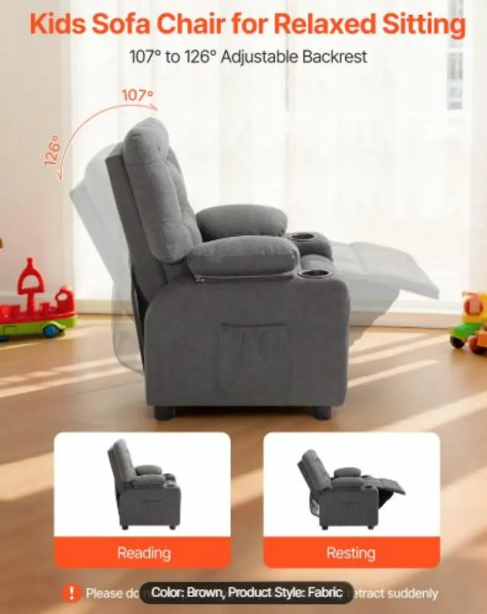 Kids Reclining Chair Toddler Recliner with Cup - Image 2