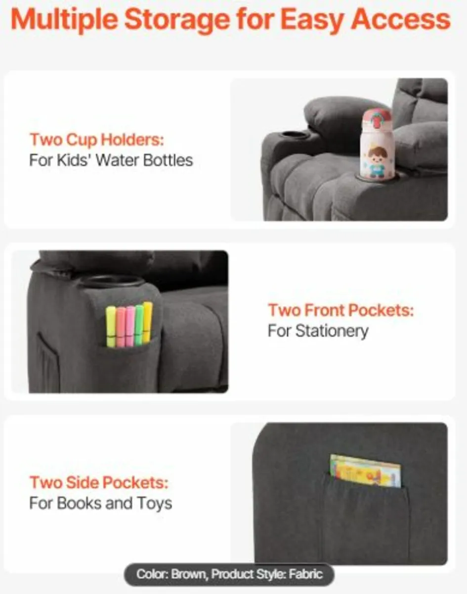 Kids Reclining Chair Toddler Recliner with Cup - Image 4