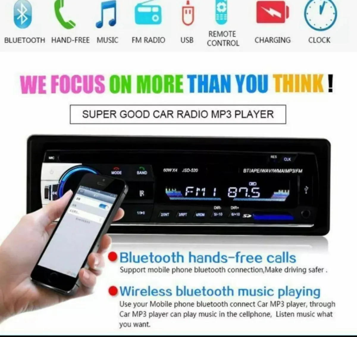 Car Stereo Bluetooth FM/USB/AUX/SD MP3 Radio NEW - Image 2