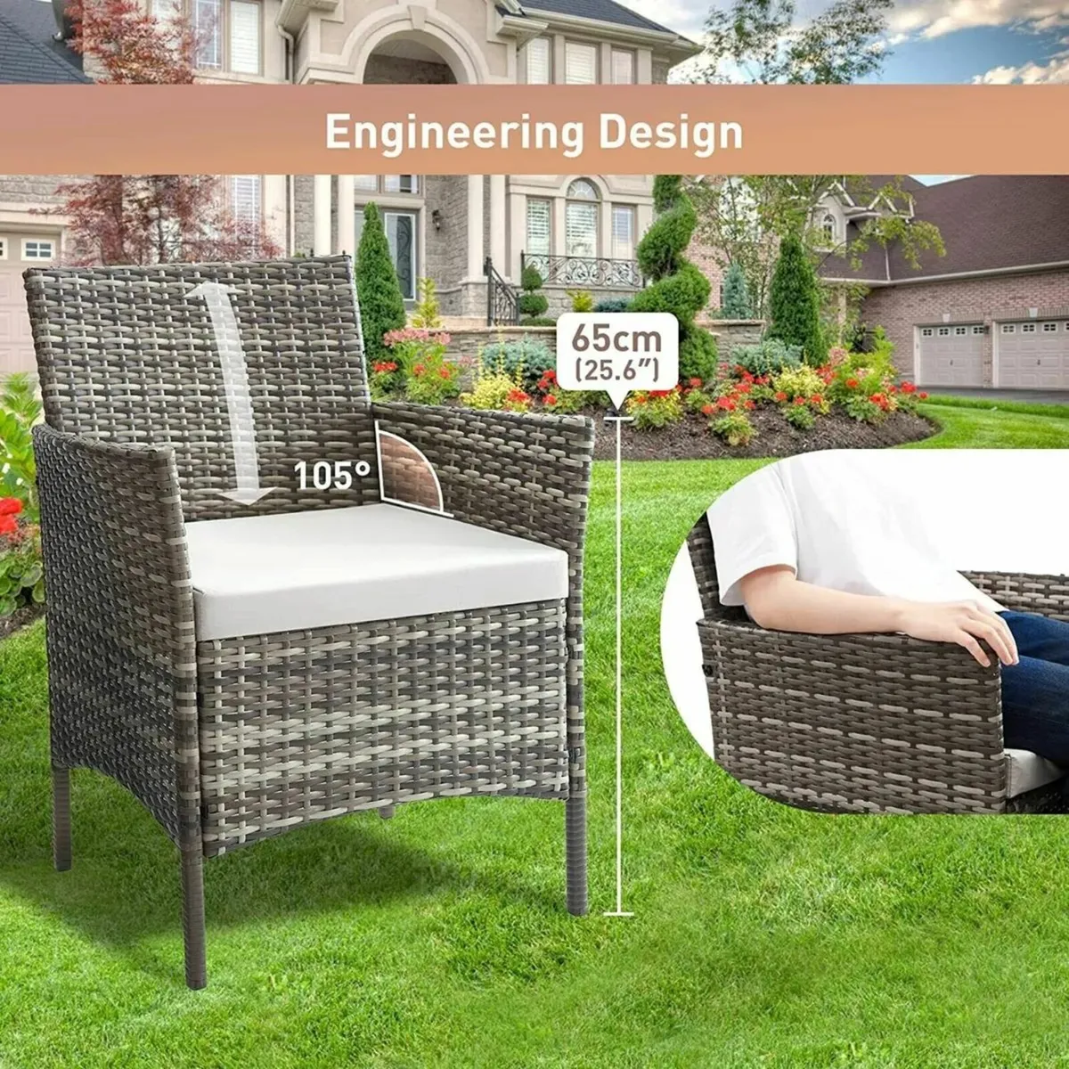 Rattan Chair 4pc Garden Set with Table & Cushions - Image 2