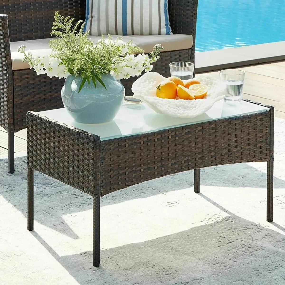 Rattan Chair 4pc Garden Set with Table & Cushions - Image 4