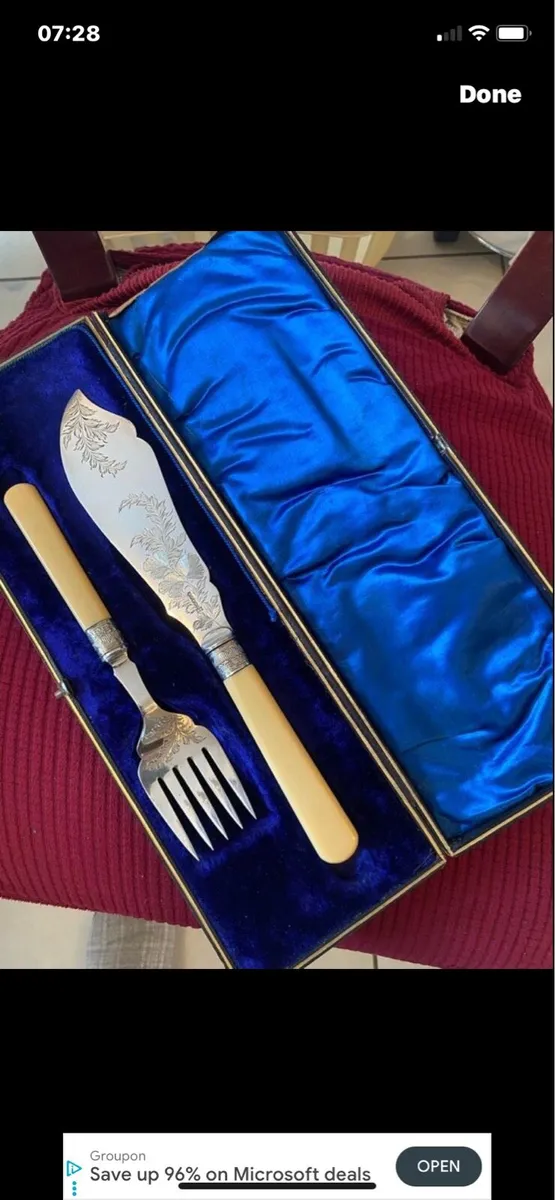 Antique Bone Handle Fish Servers - Image 1