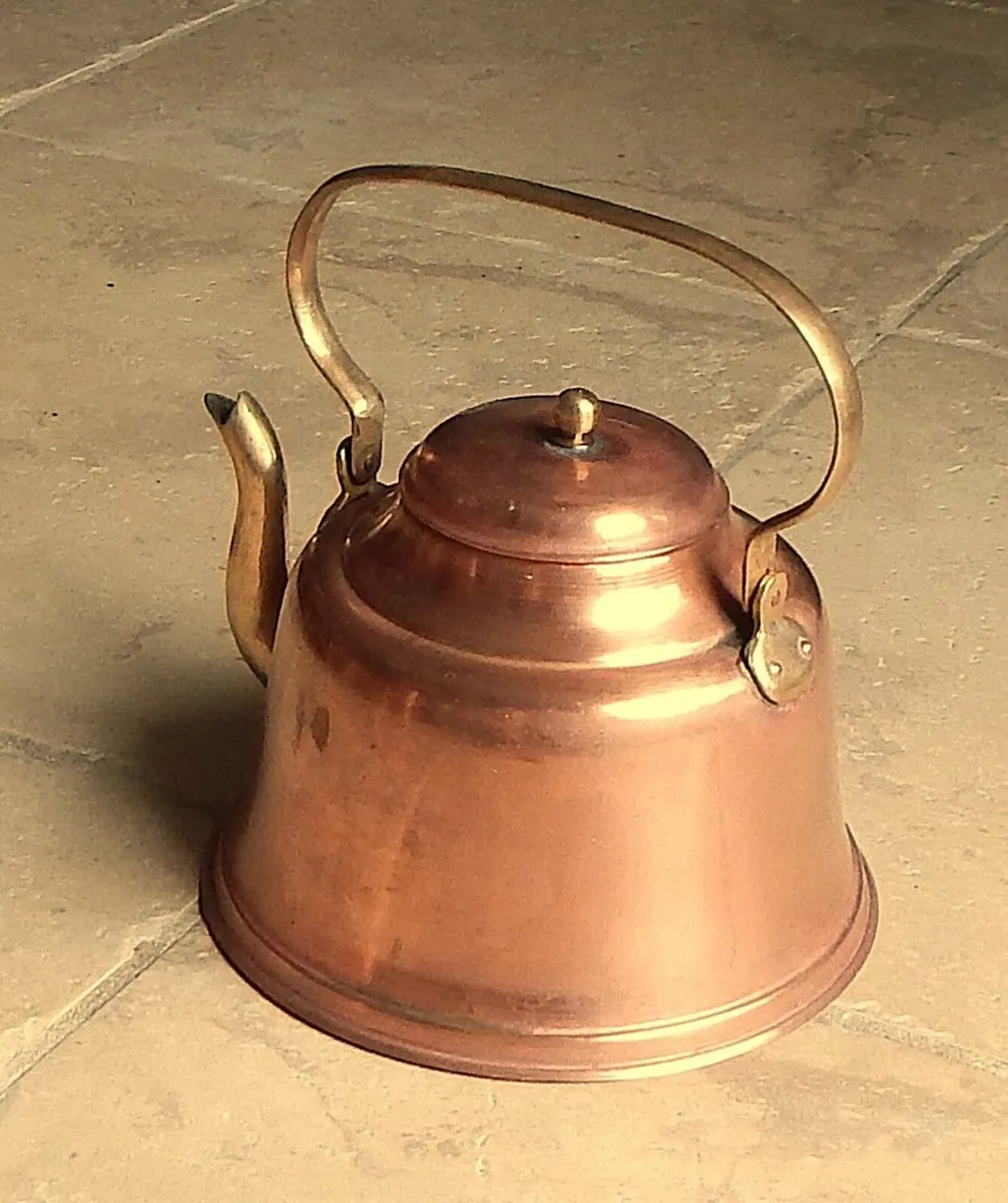 Vintage Copper & Brass Kettle with Folding Handle - Image 1
