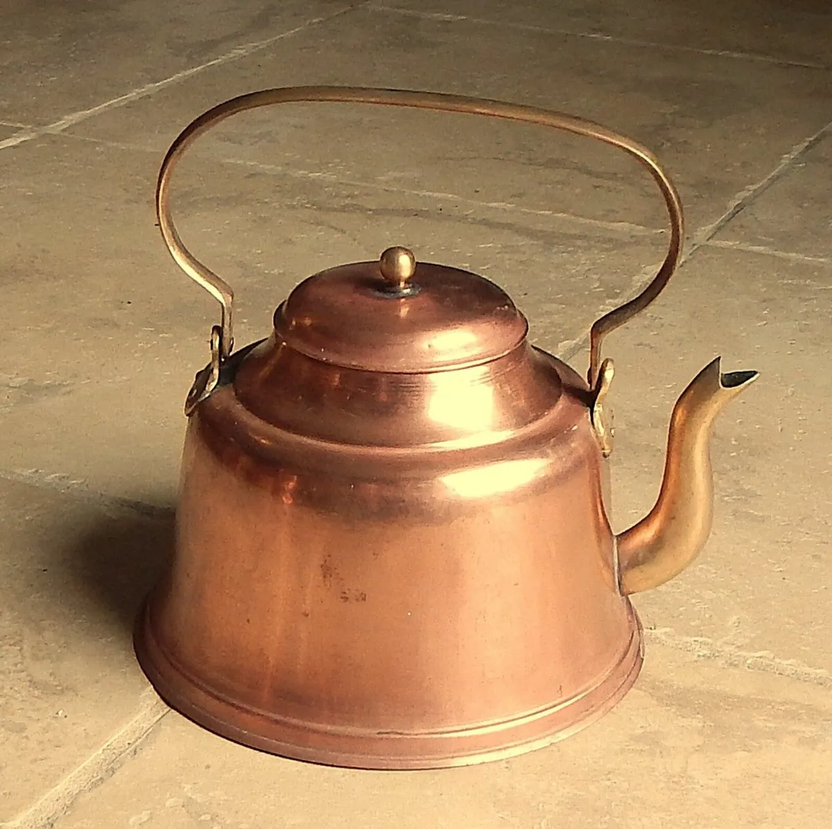 Vintage Copper & Brass Kettle with Folding Handle - Image 2