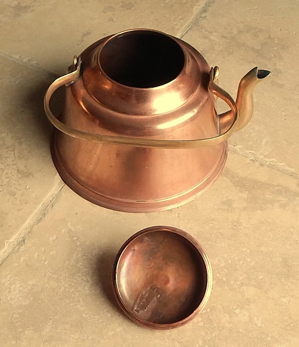Vintage Copper & Brass Kettle with Folding Handle - Image 3