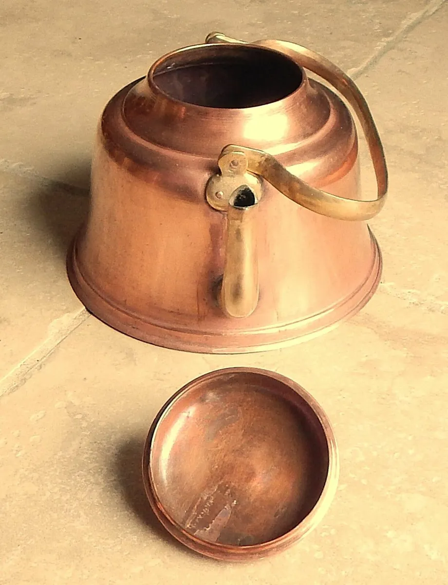 Vintage Copper & Brass Kettle with Folding Handle - Image 4