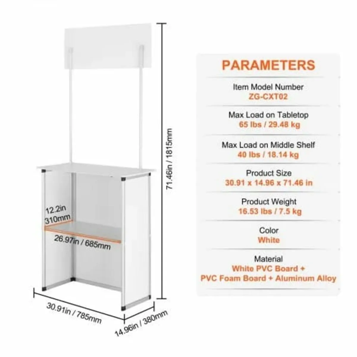 Tradeshow Podium Table, 785 x 380 x 1815 mm, Displ - Image 3
