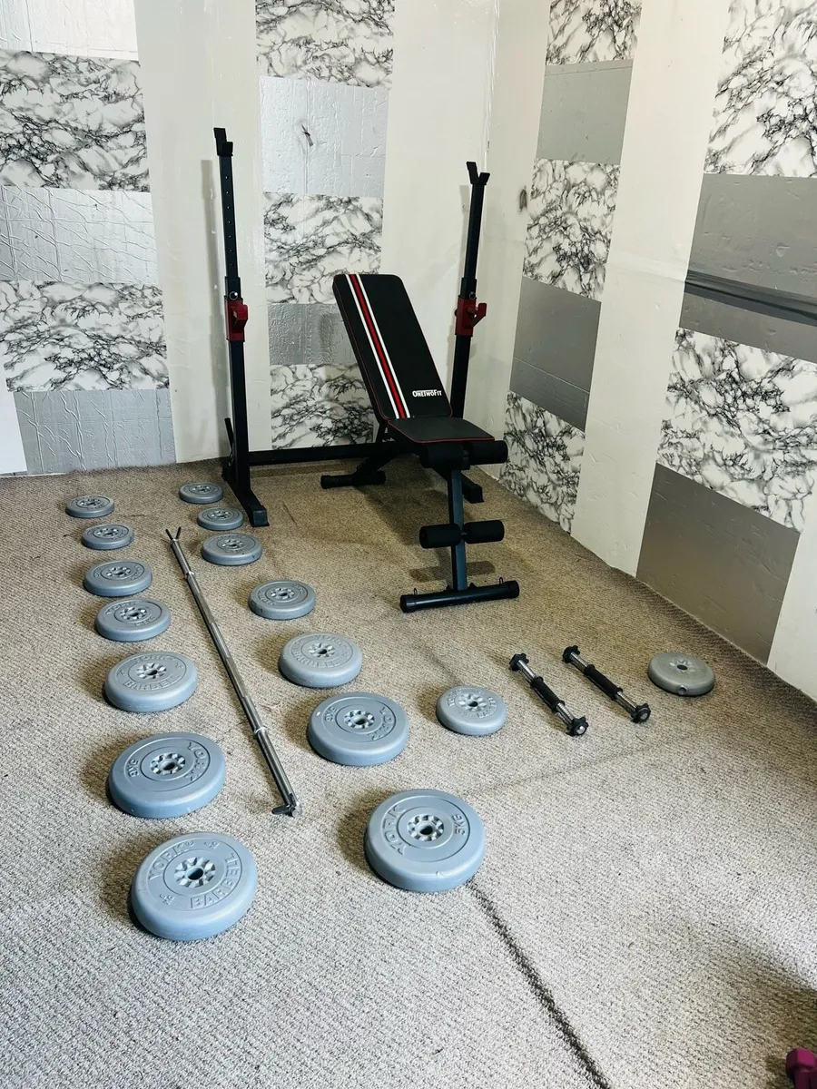 Rack bench 50 KG weights barbell dumbbells, - Image 1