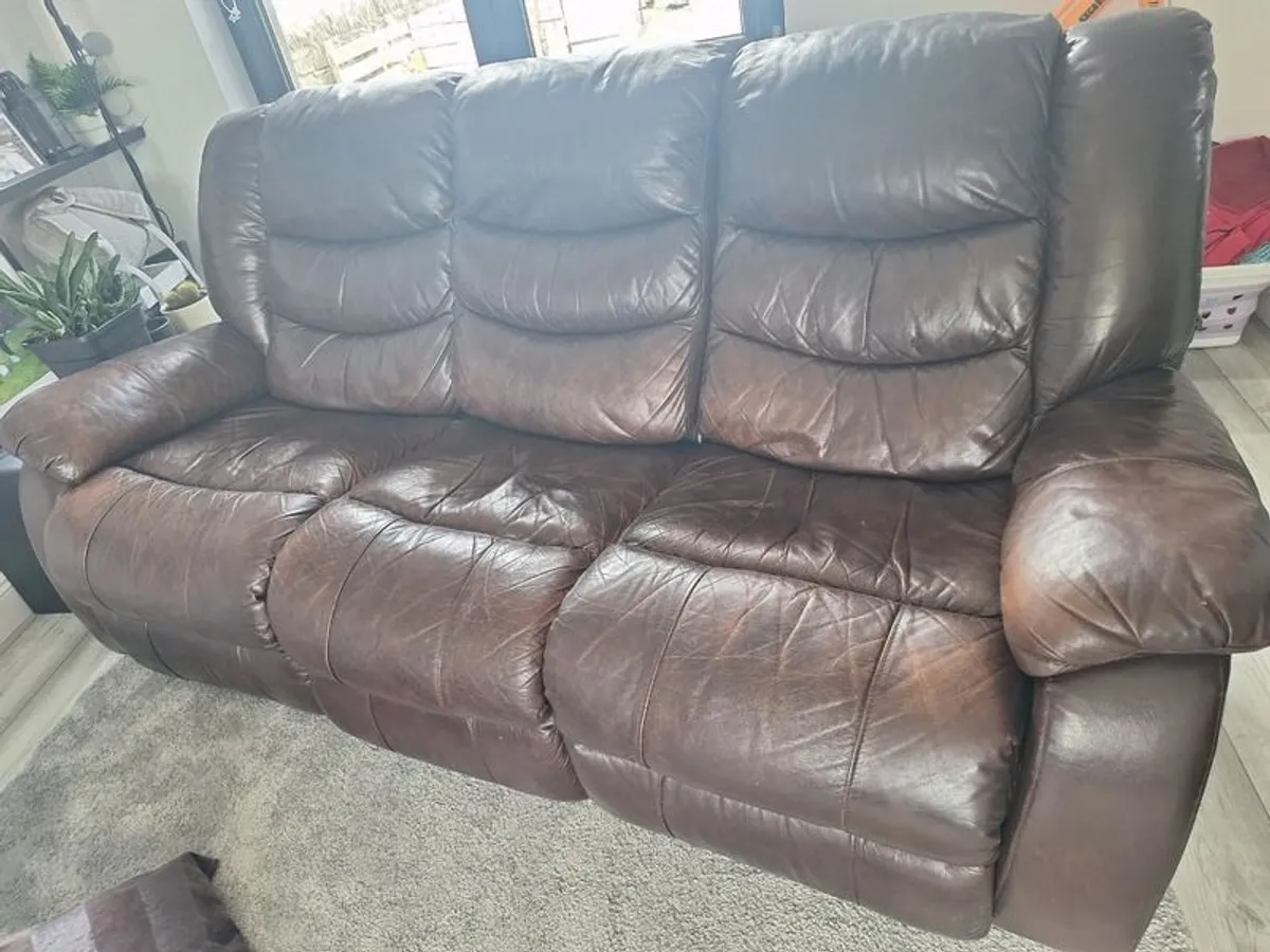 Leather brown sofa 3 2 - Image 1