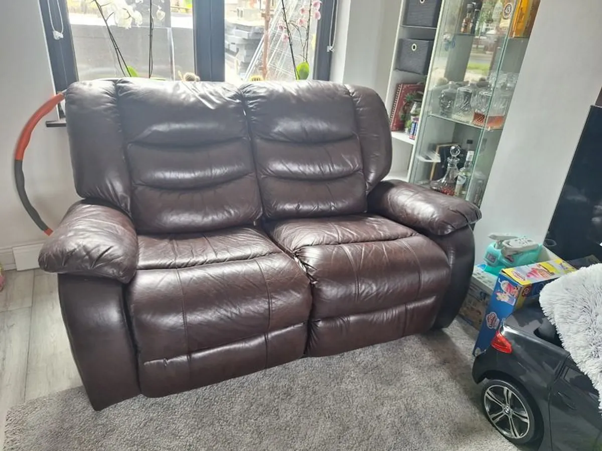 Leather brown sofa 3 2 - Image 2