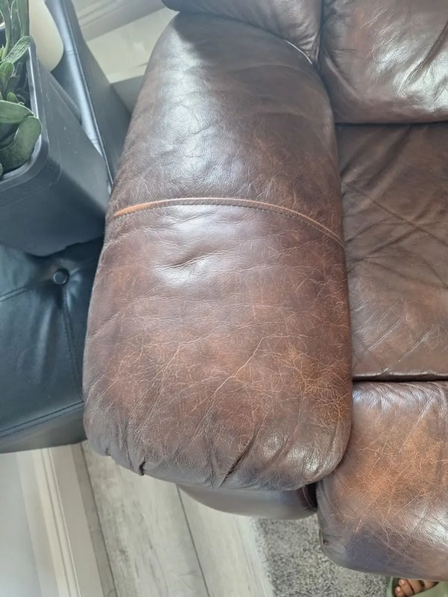 Leather brown sofa 3 2 - Image 3