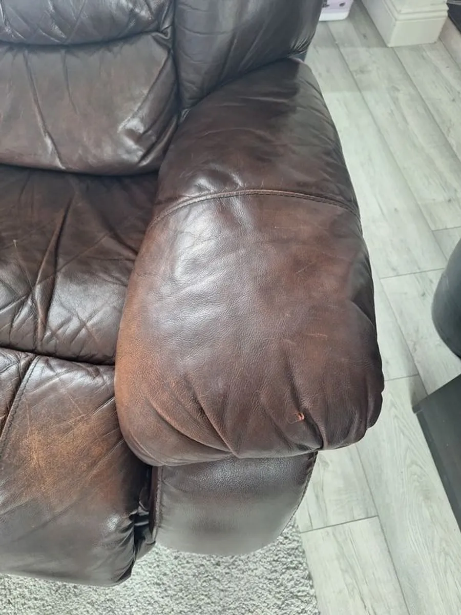 Leather brown sofa 3 2 - Image 4