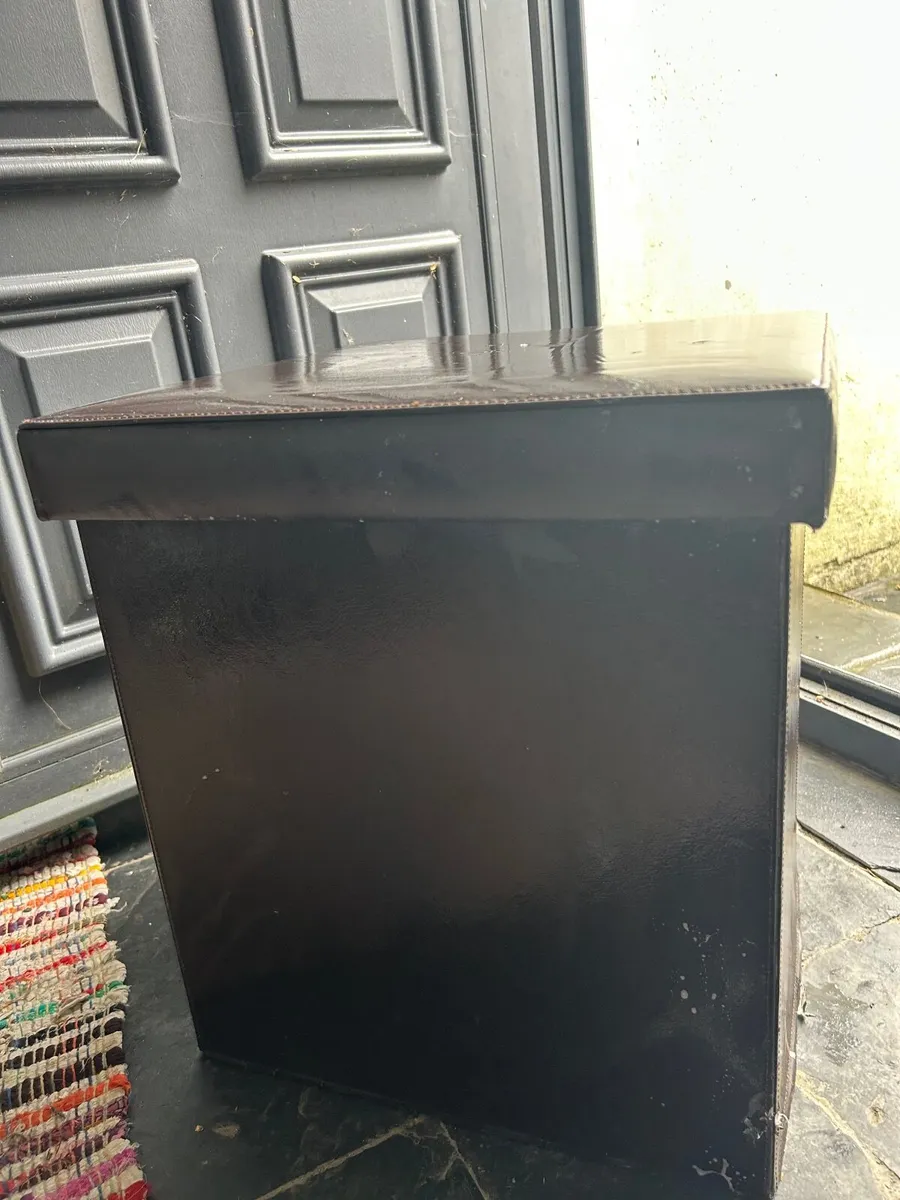Faux brown leather ottoman with storage - Image 1
