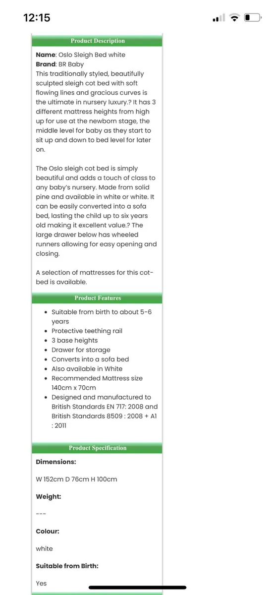 Sleigh cot bed: - Image 4