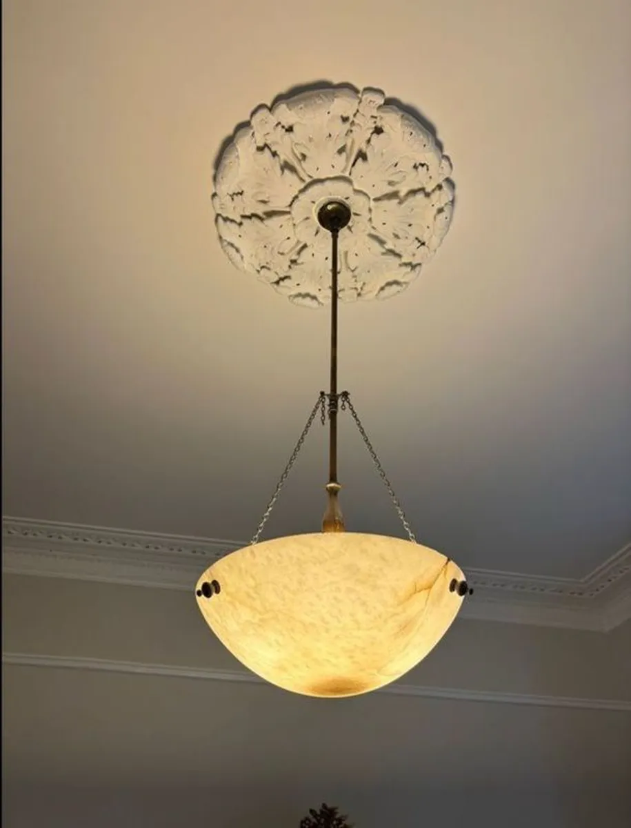 Art Deco Brass and Marble Pendant - Image 1
