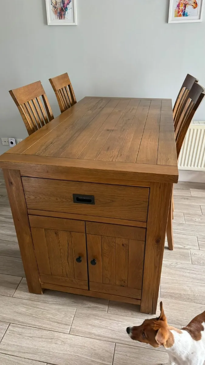 Solid Oak Kitchen Dining Table & 4 Chairs - Image 1