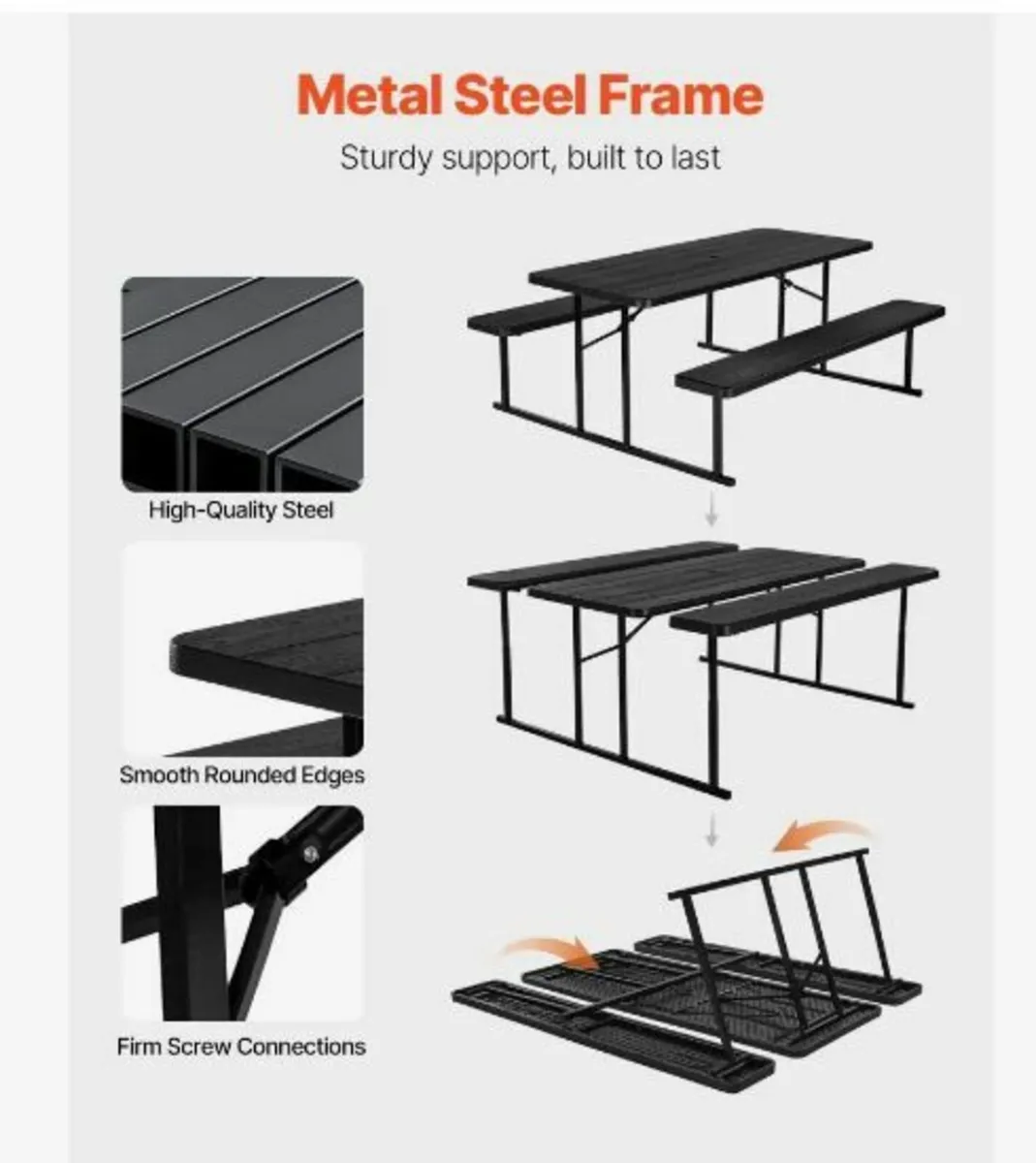 Picnic Table Foldable Steel Camping - Image 2