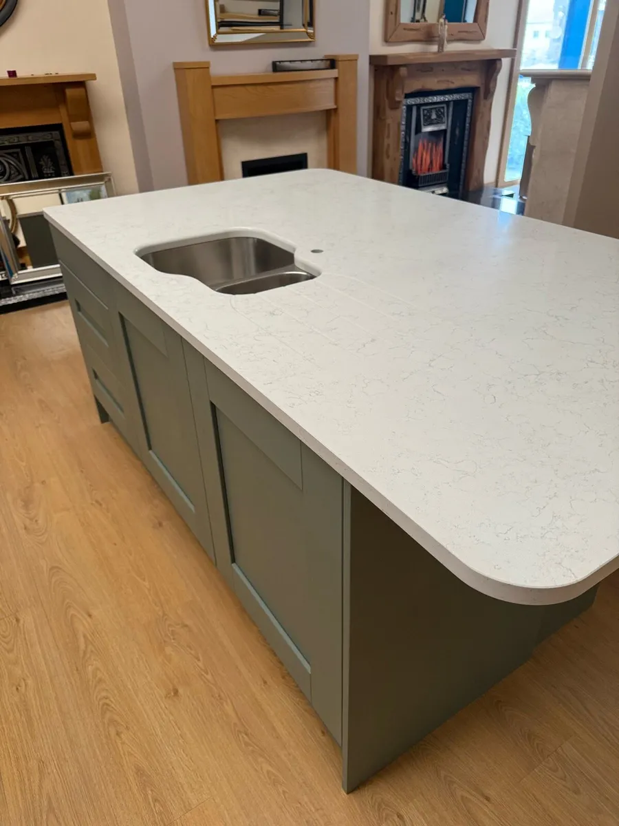 Sage Green Kitchen Island with Carrara Quarts Sink - Image 4