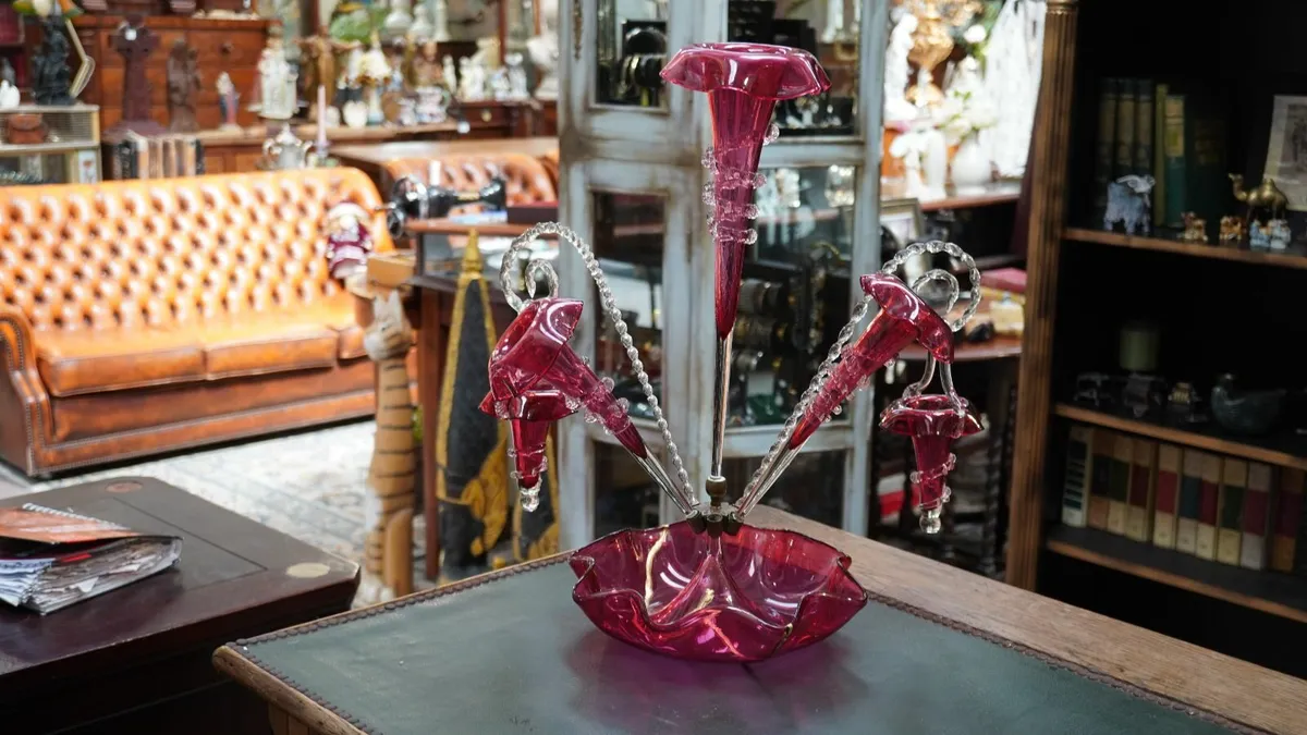 ✨ Antique Victorian Cranberry Glass Epergne - Image 1