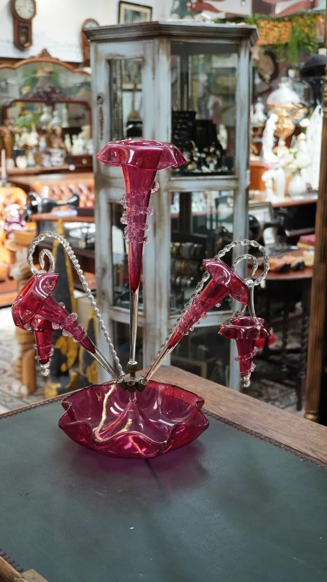 ✨ Antique Victorian Cranberry Glass Epergne - Image 2