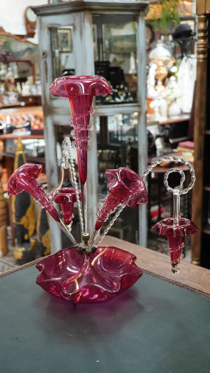 ✨ Antique Victorian Cranberry Glass Epergne - Image 3