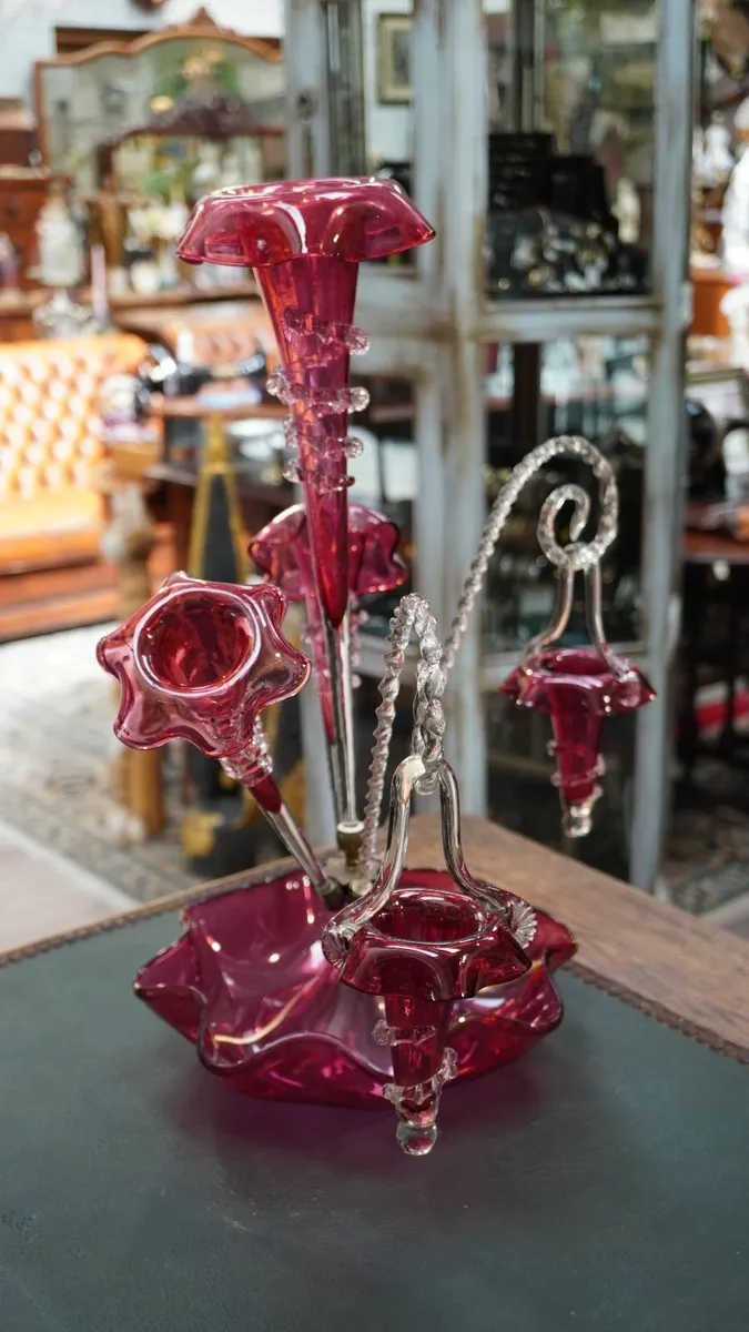 ✨ Antique Victorian Cranberry Glass Epergne - Image 4