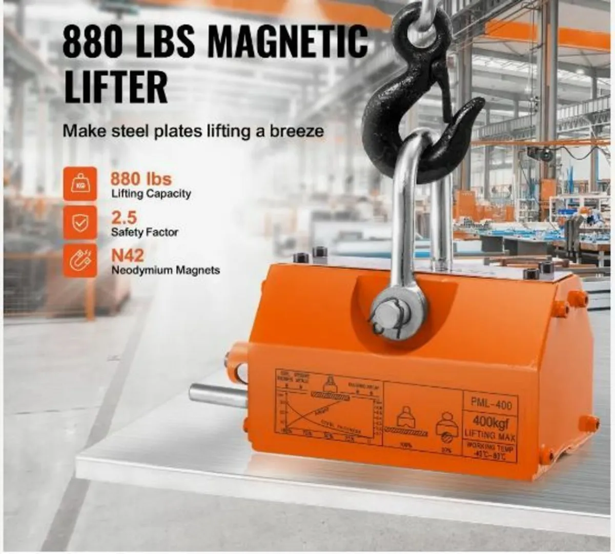 Magnetic Lifter, 880 lbs/400 kg Pulling Capacity - Image 3