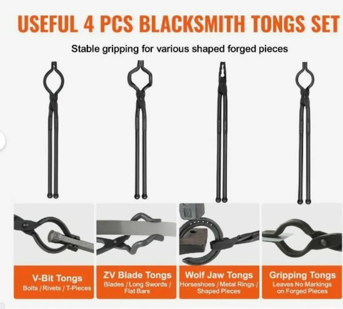 Blacksmith Tongs, 45.7 cm 4 PCS - Image 2