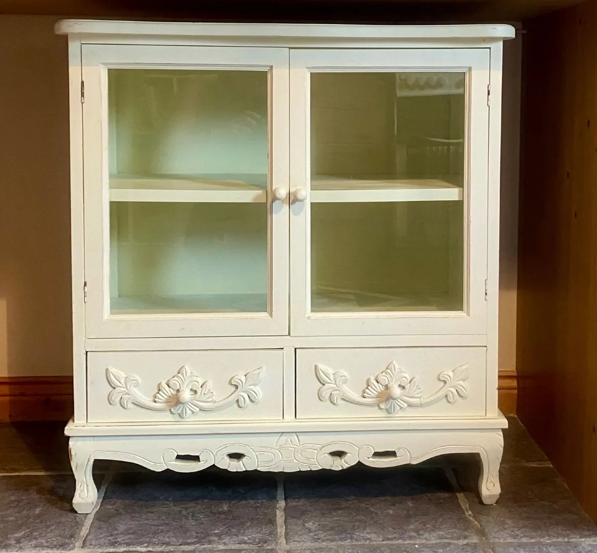 •Birch-White Glass-Door Cabinet with 2 Drawers • - Image 1