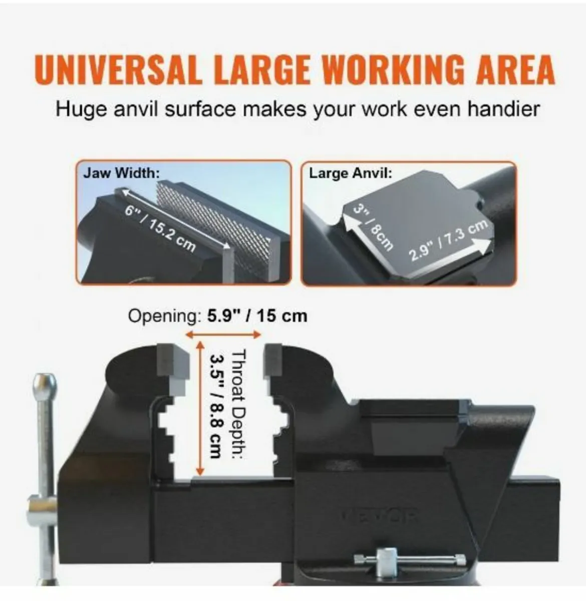 15.2 cm Bench Vise w/ Anvil 360° Swivel - Image 3