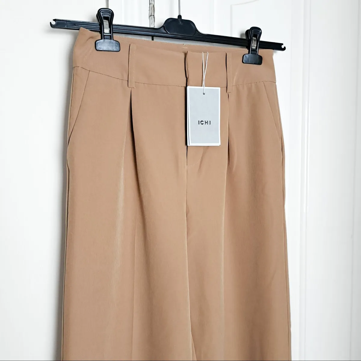 Ichi Beige Brown High Waist Straight Trousers 8UK - Image 2