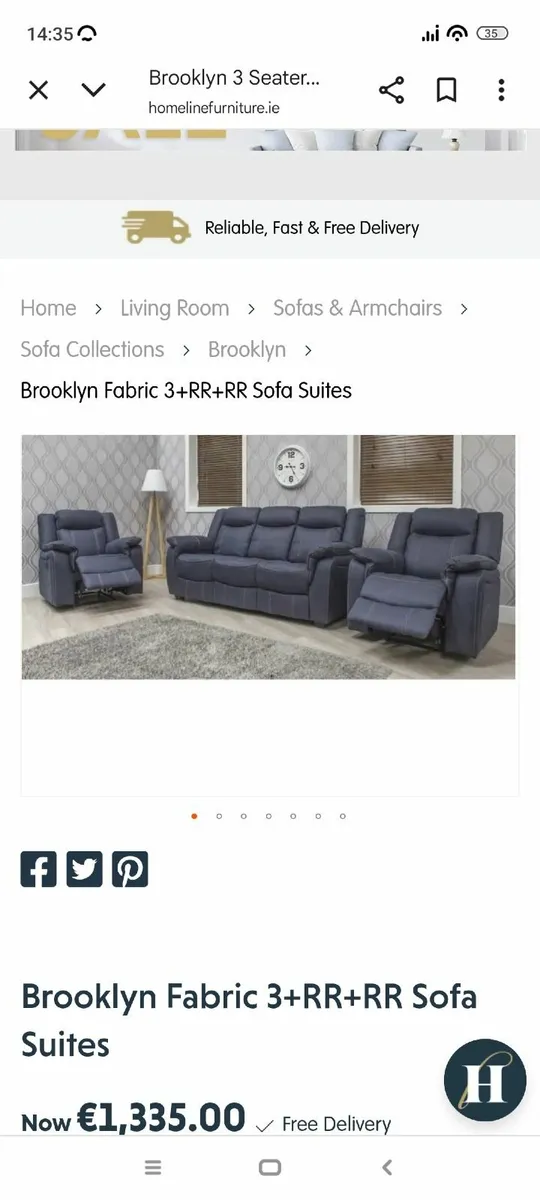 3 Piece  Sofa Recliner (Brooklyn Denim Blue). - Image 2
