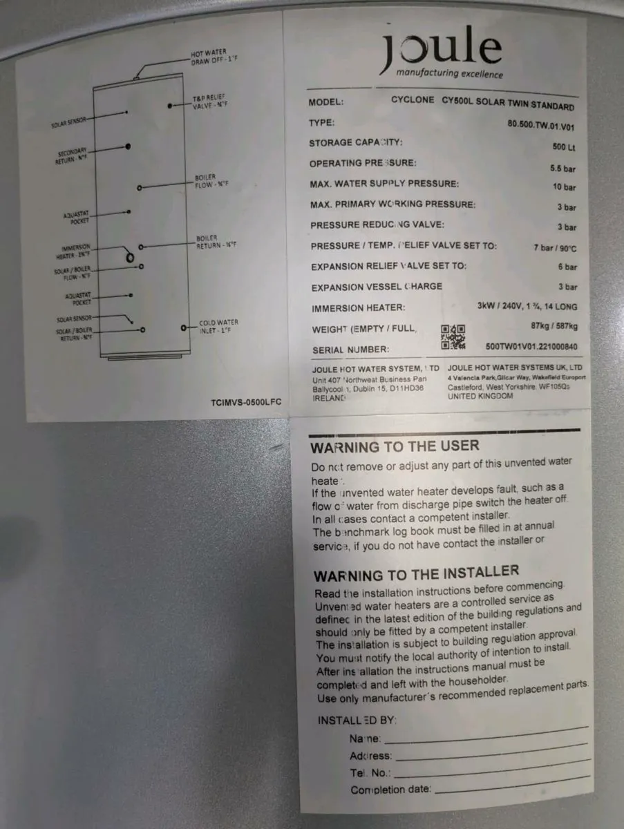 Hot water cylinder Joule - Image 1
