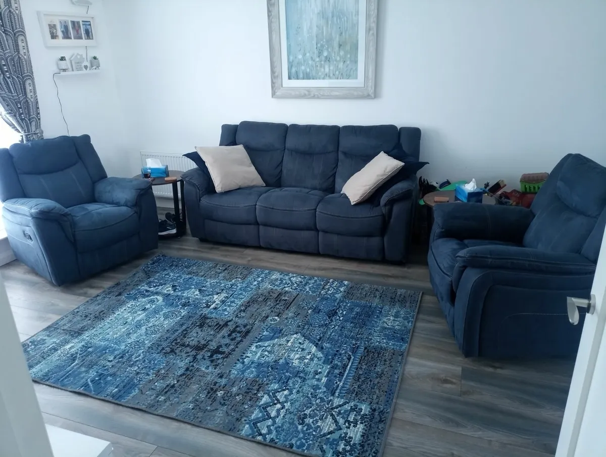 3 Piece  Sofa Recliner (Brooklyn Denim Blue). - Image 1