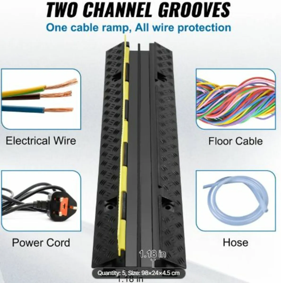 5 PCs Rubber Cable Protector Ramp 98x24x4.5 cm, - Image 3