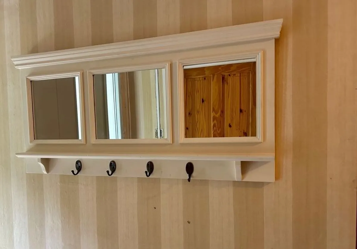 Wooden Coat & Hat Hook with Mirror