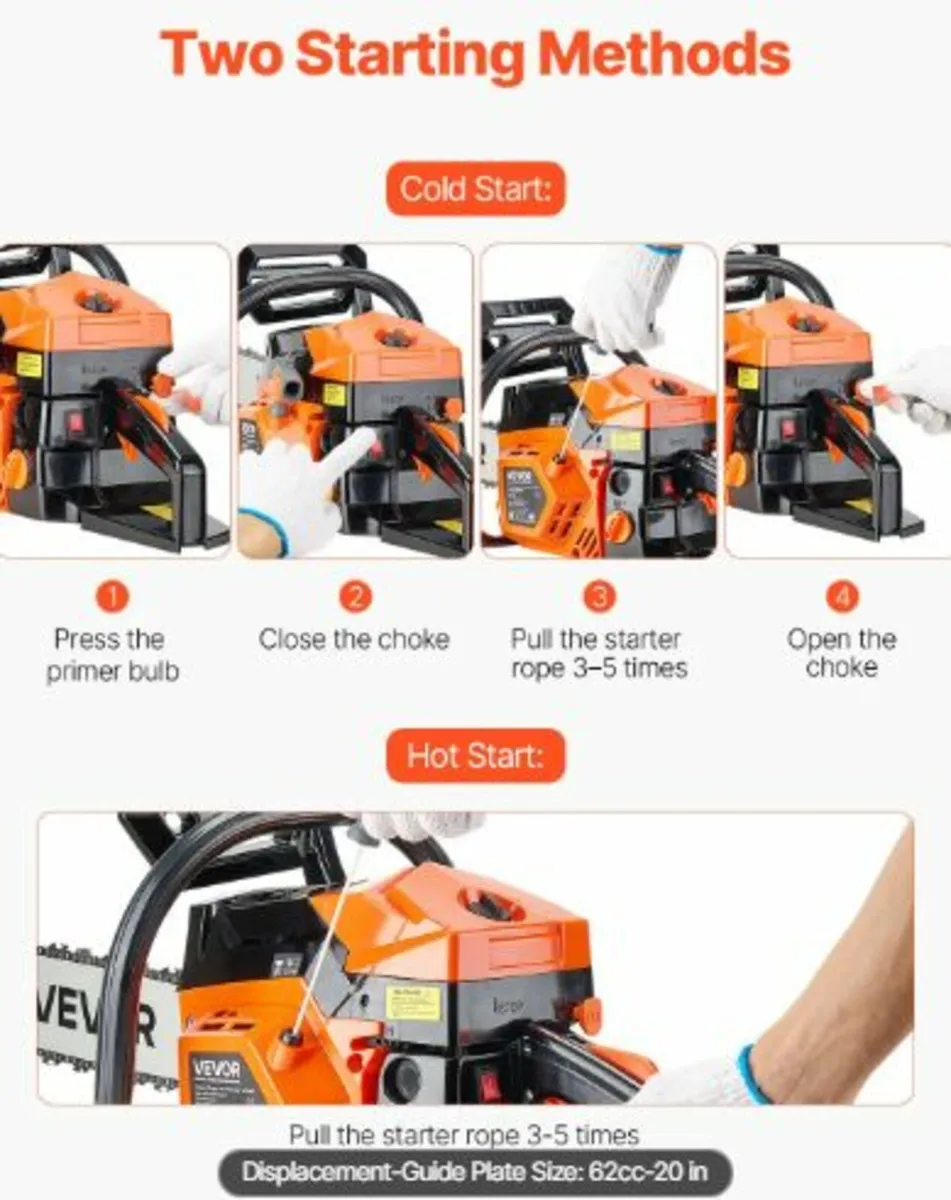 62cc Gas Chainsaw 3.6 HP Gas Powered 20 inch - Image 2