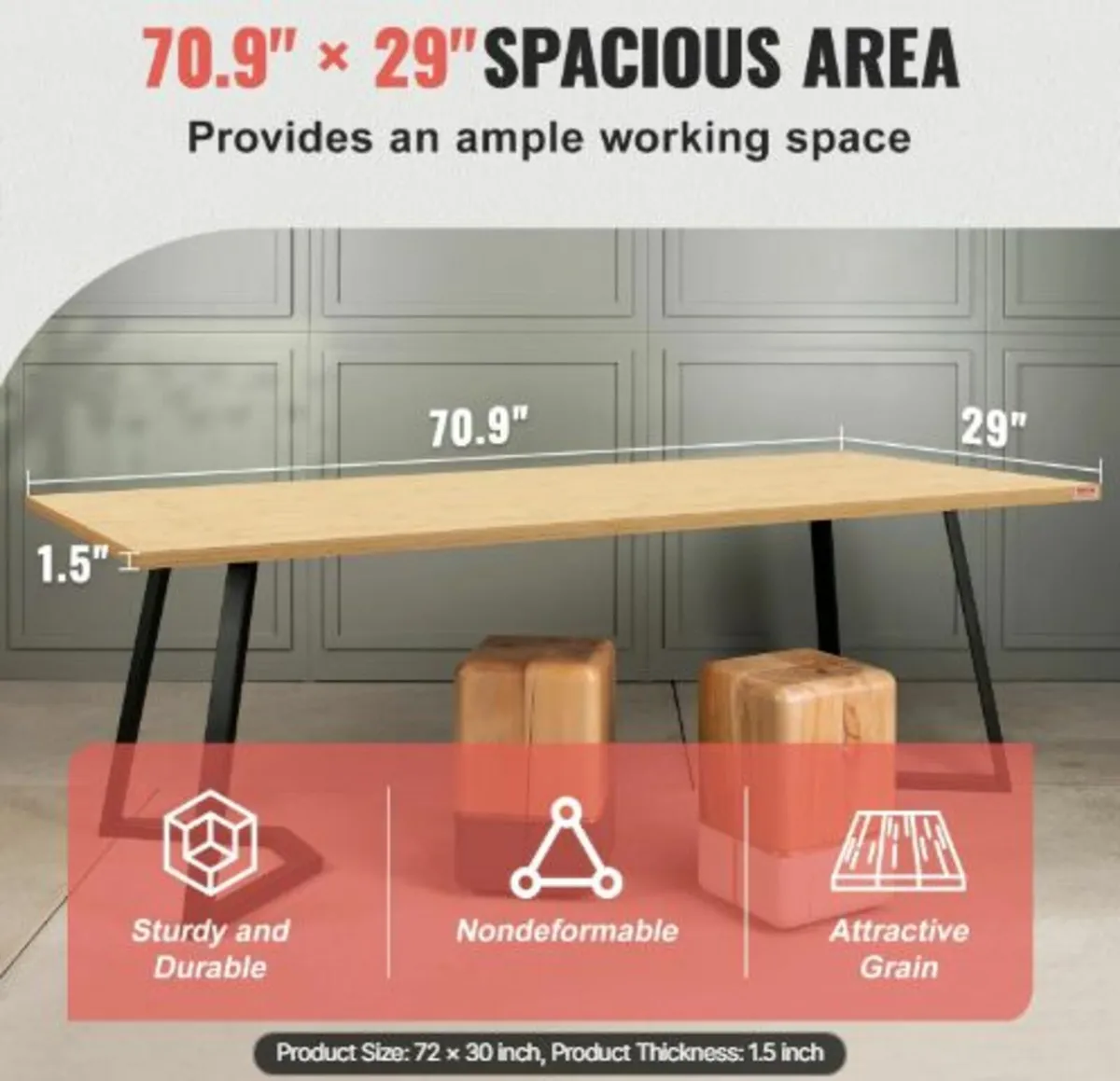 Table Top Bamboo Desk Top 70.9" x 29" x 1.5" - Image 3