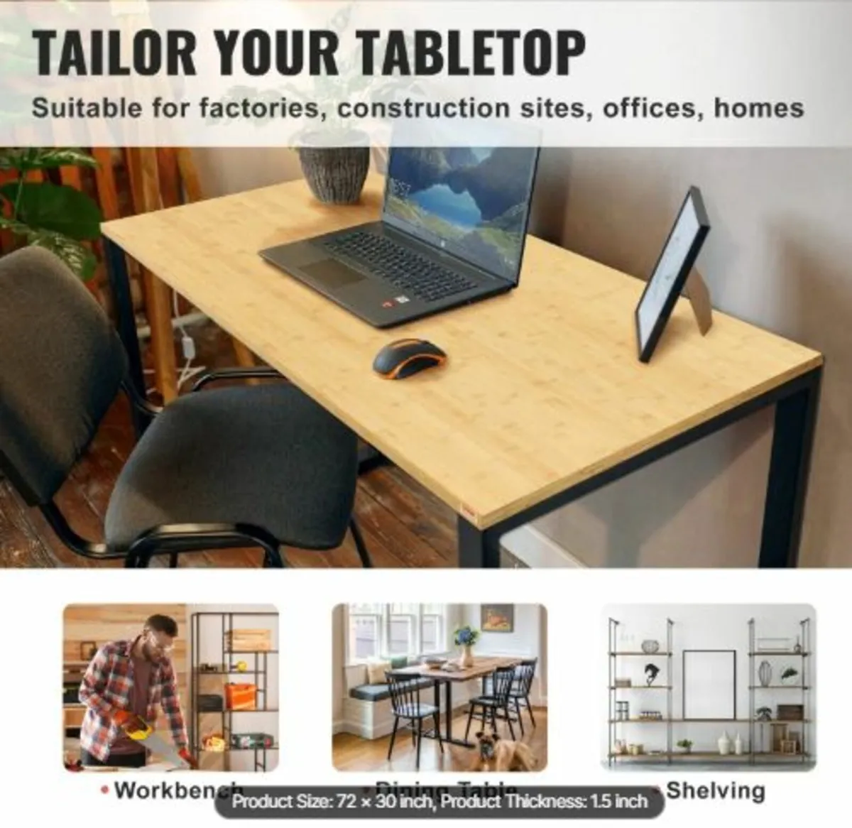 Table Top Bamboo Desk Top 70.9" x 29" x 1.5" - Image 4