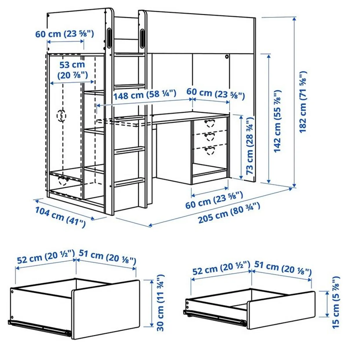SMASTAD ikea Loft bed, desk with 2 shelves, 90x200 cm - Image 2