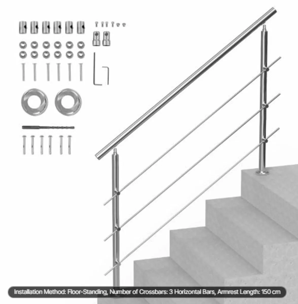149.9 cm Handrails for Outdoor Steps 3 Crossbars - Image 1