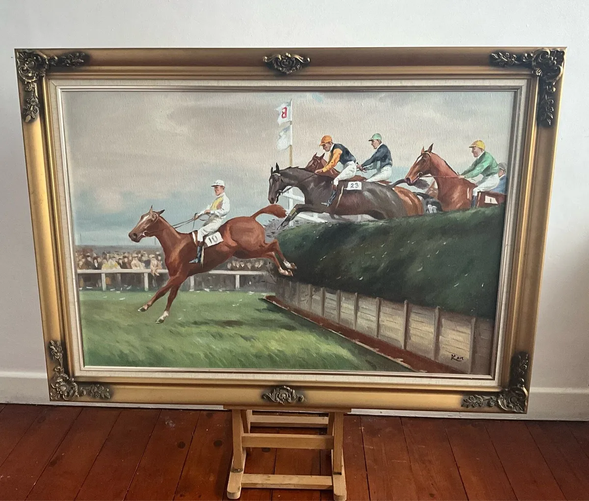 Large Horse Racing Painting. Signed - Image 2