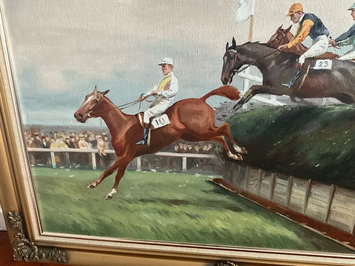 Large Horse Racing Painting. Signed - Image 3