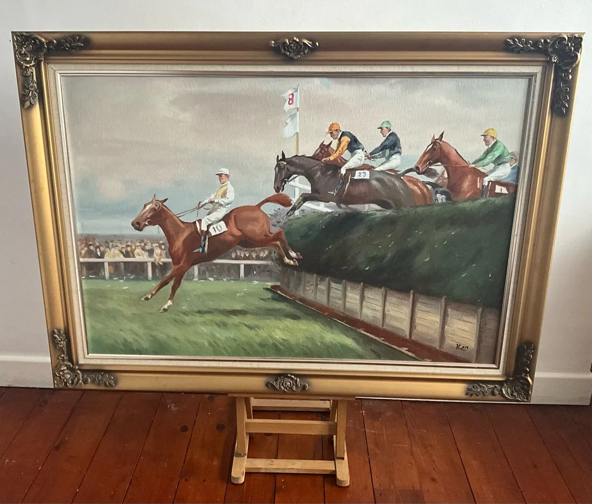 Large Horse Racing Painting. Signed - Image 1