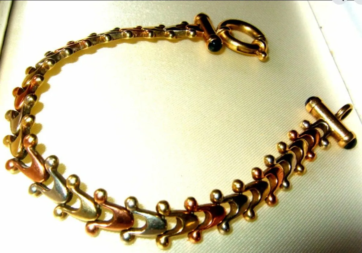 Vintage Hallmarked 9ct Gold-3 Colour Gold Bracelet - Image 3