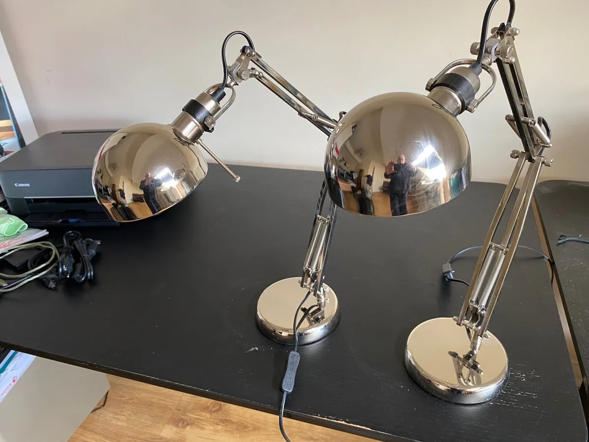 Pair of IKEA FORSÅ work lamps, nickel-plated