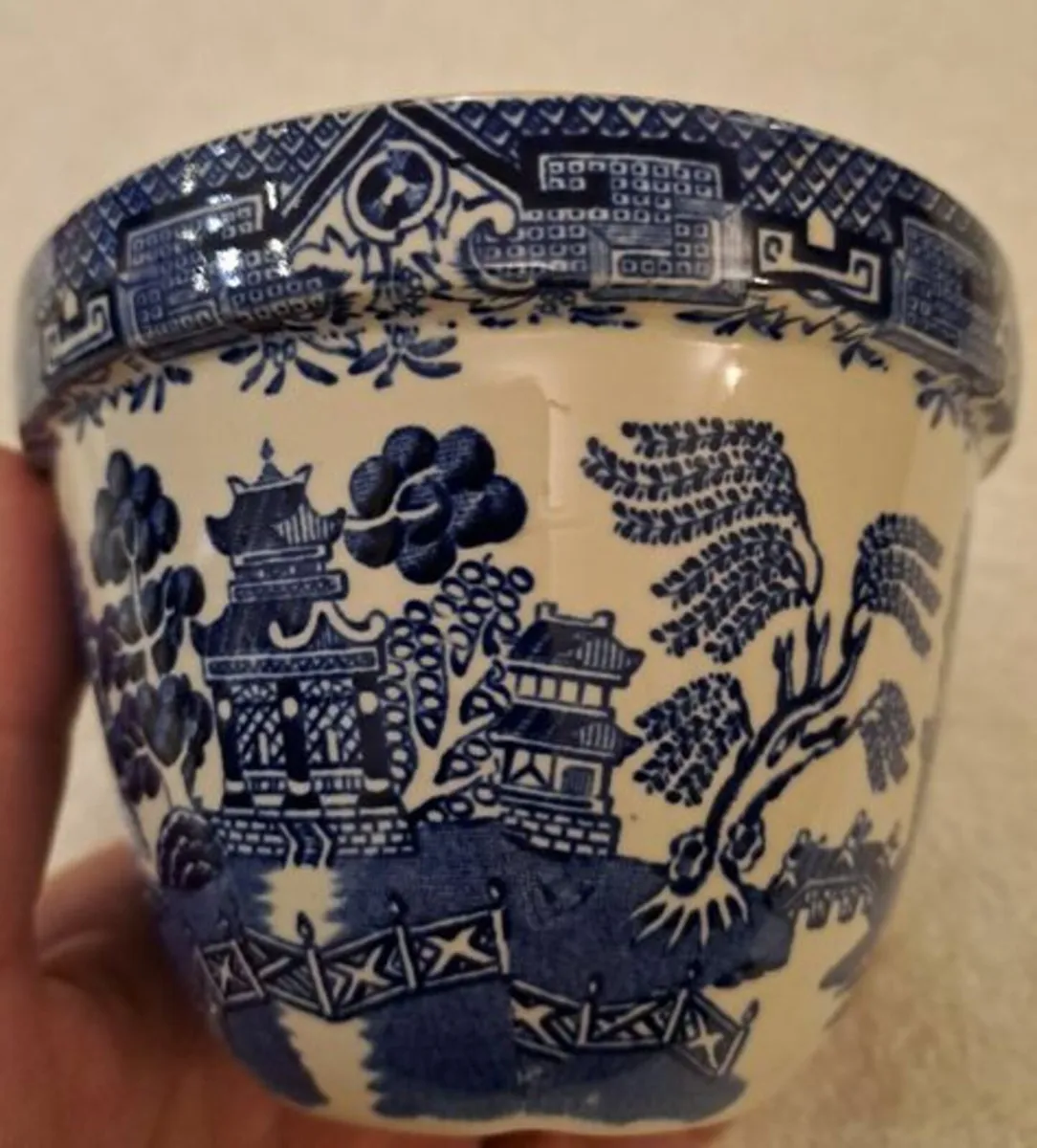 Antique blue and white willow pattern - Image 1