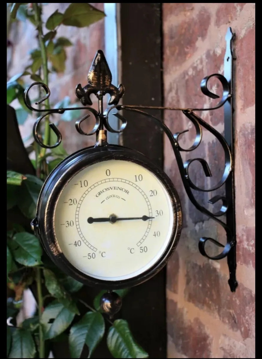 NEW Garden Station Outdoor Wall Clock Thermometer - Image 4
